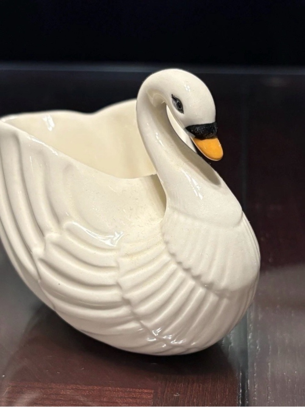 Vintage Cream Ceramic Swan Decorative Planter Vase- Elegant Home Decor 5”x 4” - Picture 6 of 12